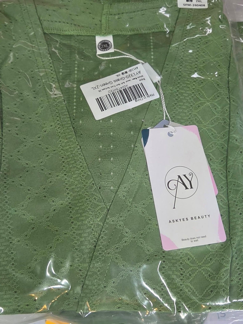 Green Open-Front Ruffled Cardigan Sweater - Picture 2 of 2